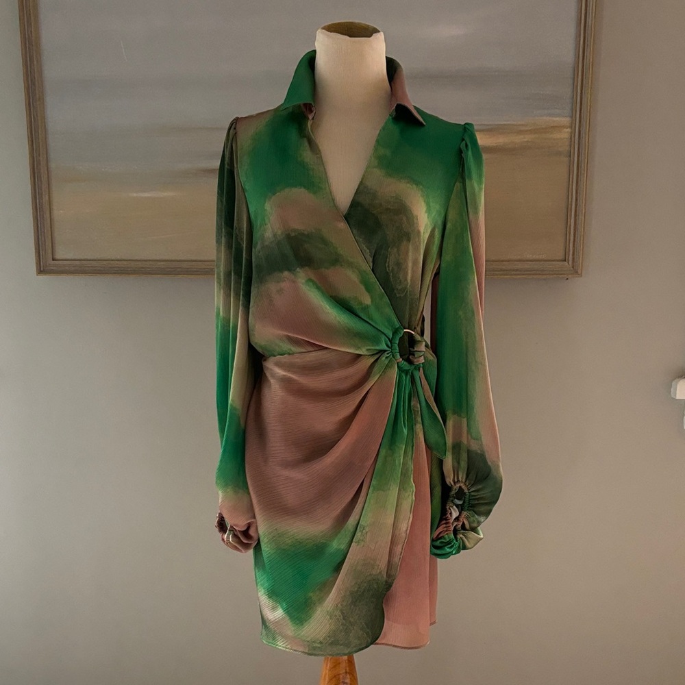 Bailey 44 Green and Blush Women's Wrap Dress. Medium